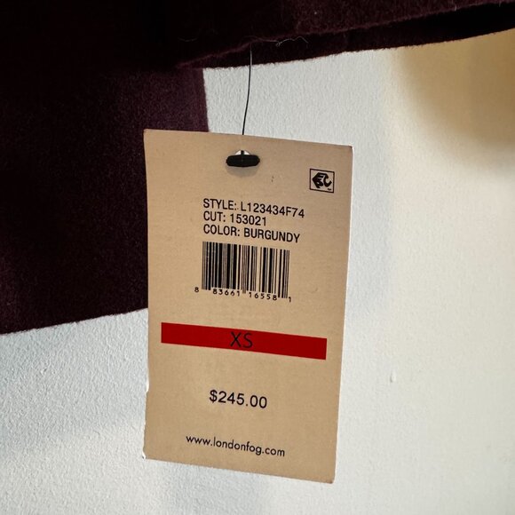 London Fog, Wool Walker coat, XS, burgundy, NWT - Picture 6 of 8